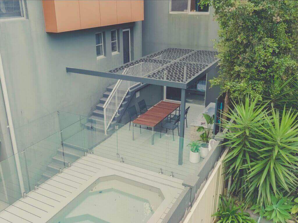 Pool Surrounds Landscaping Fletcher Pool And Decking Aerial View